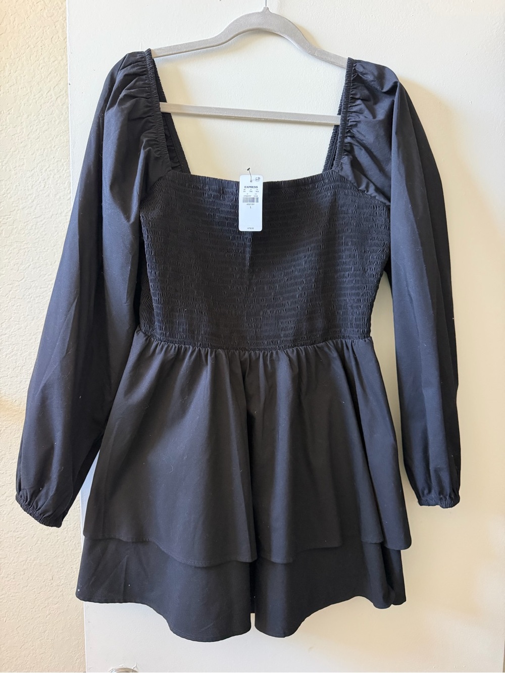 Express Black Smocked Peplum Long-Sleeve romper